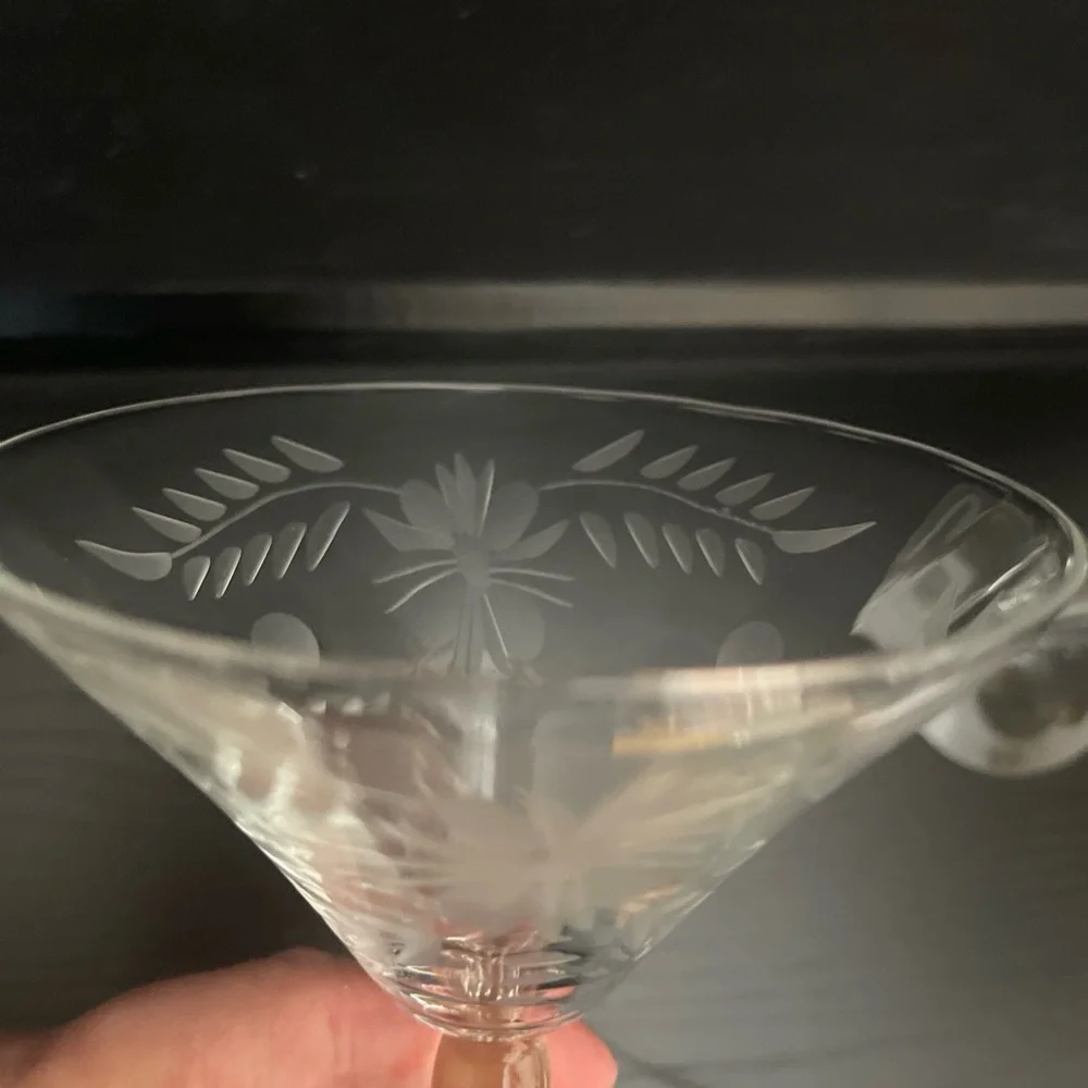 Vintage Etched Floral 6” Martini Champagne Tall Sherbet Glass Set Of 2 EUC - Picture 7 of 8